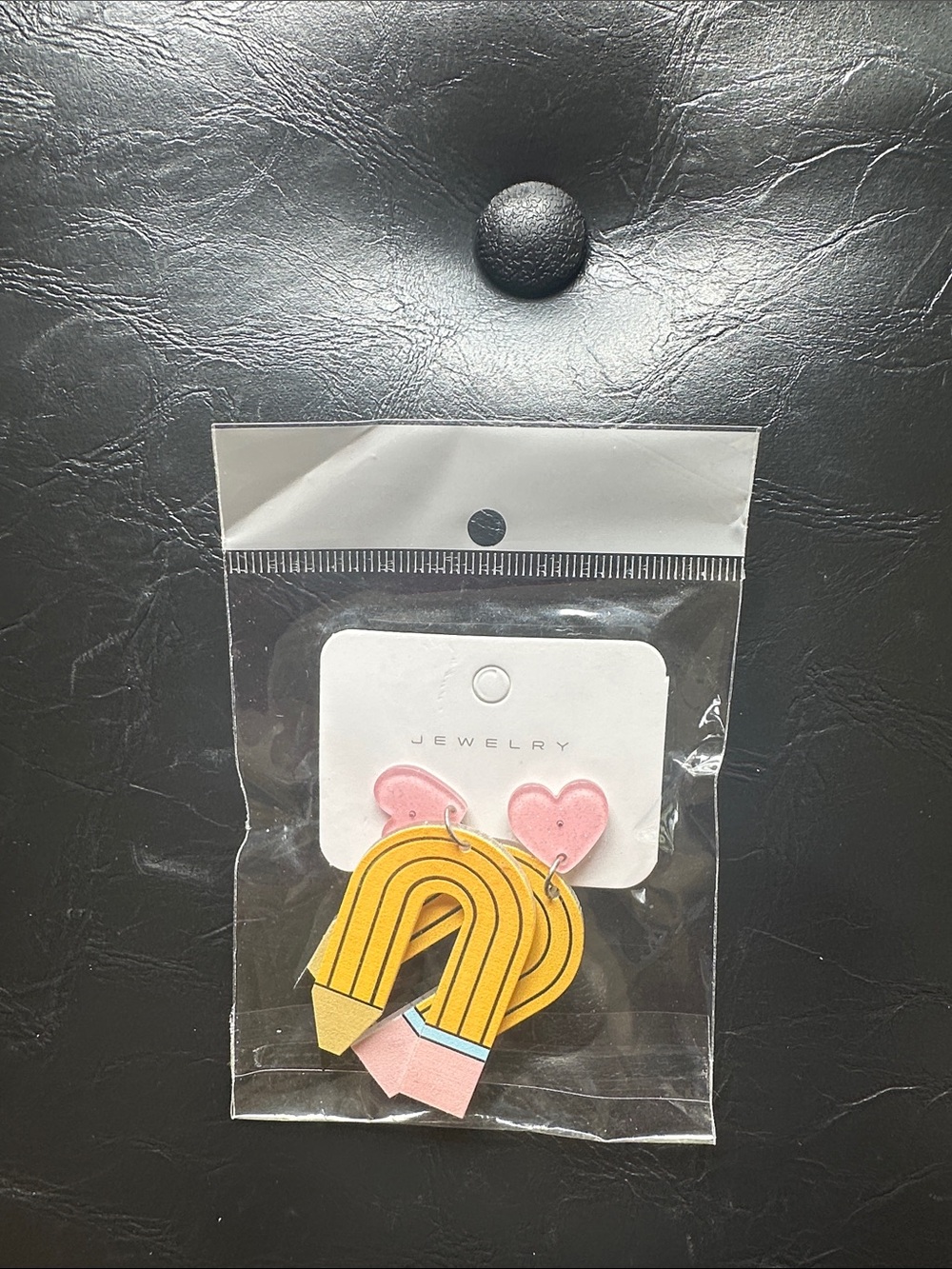🌹Teacher Yellow Pencil Rainbow Earrings with Pink Heart Studs